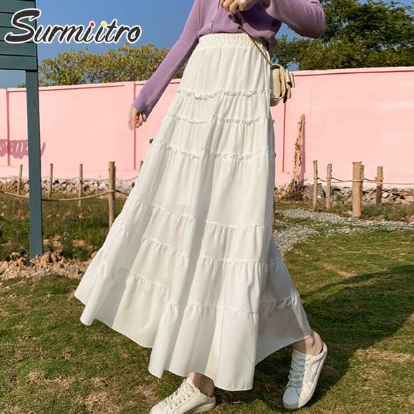 

surmiitro spring summer long skirt women korean style elegant white black laciness high waist maxi skirt female 210712
