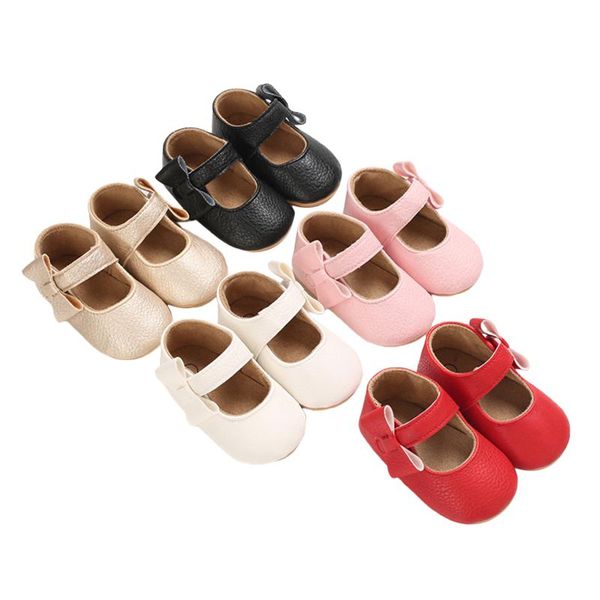 

baby girl bow crib shoes, soft sole princess mary jane flats with non-slip bottom, Black
