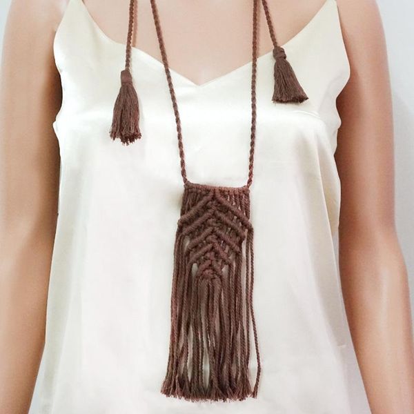 

pendant necklaces boho handmade knitted macrame statement for women, Silver