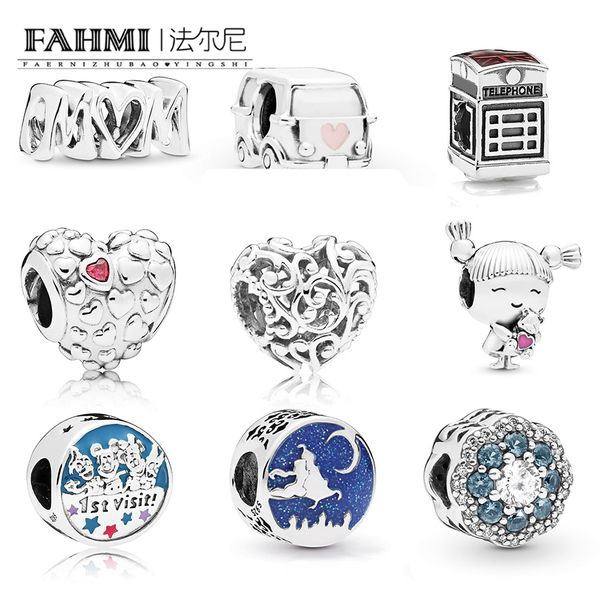 2021 FAHMI 100% argento sterling 925 Nuovo 1:1 Cabina telefonica Camper Van Mamma Script prima visita Amici Magic Carpet Ride Fiore blu Gioielli fai da te