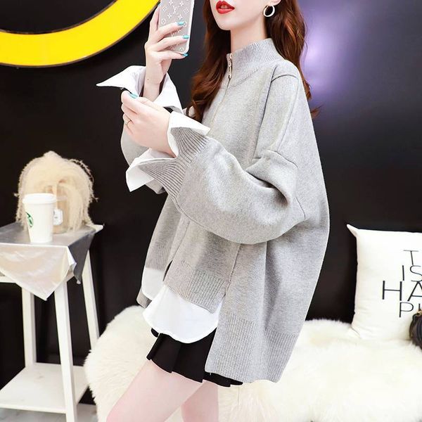 

2021 new autumn and winter casual solid cardigan o neck loose-fitting sweater women 042h, Black