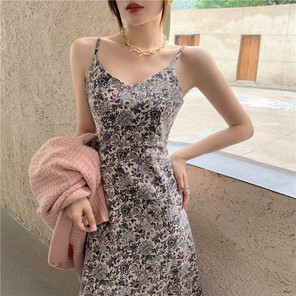 

2021 summer french slim and gentle drs floral suspender skirt fairy drs, Black;gray