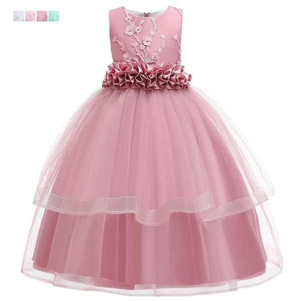 

2021 new children's long dress europe and the united states embroidered princess dress in the big child qidypong evening, Red;yellow