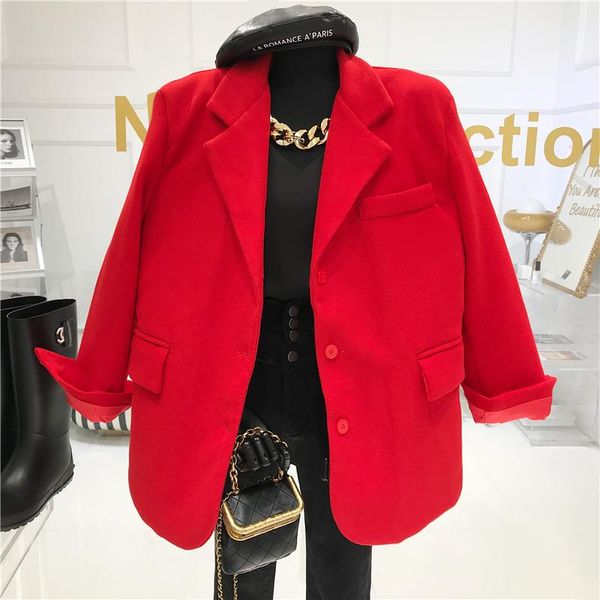 

women's suits & blazers niche design temperament loose and thick suit 2021 fashion casual tweed red coat, White;black