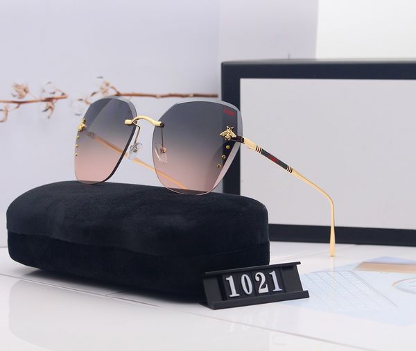 

men's and women's big rimless luxury sunglasses with gradient personality trimming bee face-lift outdoor protection wild trend cla, White;black