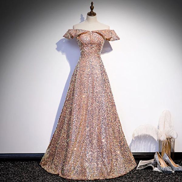 

ethnic clothing slash neck bling sequins qipao off shoulder bandage cheongsams bridal prom dresses pleated gold celebrity banquet vestidos g, Red