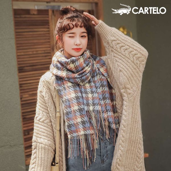 

scarf women's winter thickened warm imitation cashmere korean fashion color thousand bird lattice long versatile neck for men, Blue;black