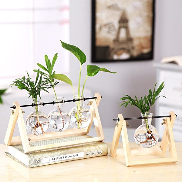 

vintage creative hydroponic plant transparent vase wooden frame coffee shop room glass tableplant bonsai home decor flower vase 694 k2