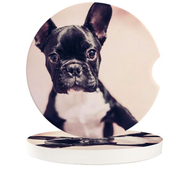 

table runner ceramic stone round car coasters set dog animal pet black cute fight mug tea cup cold drinks mat decoration