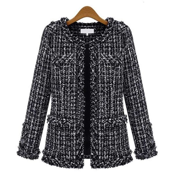 

same autumn and winter black white plaid tweed large women's jacket, Black;brown