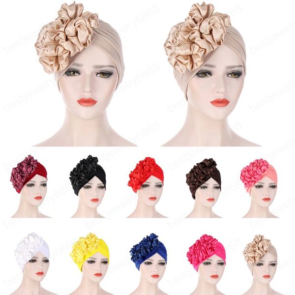 Kadınlar Çiçek Türban Şapka Müslüman Bere Skullie Bonnet Kemo Kanser Kap Pileli Kafa Eşarp İslam Moda Başkanı Wrap Kapakları Kapakları