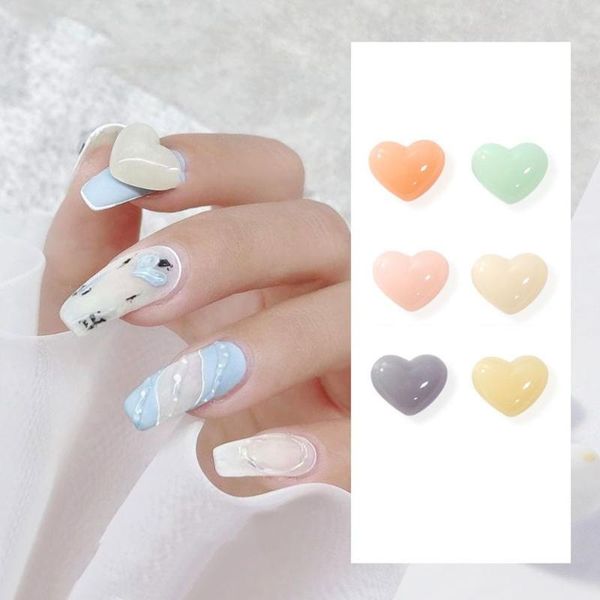 

nail art decorations 10 pcs/set candy color peach heart-shaped jewelry sweet matte resin flat 3d heart diy manicure ornamnets, Silver;gold
