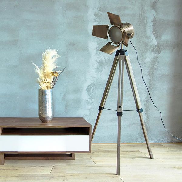

industrial style floor lamp searchlight american retro solid wood led remote control bedroom living room ins vertical table lamp