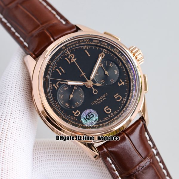 

42mm premier b15 duograph chronograph asia-7750 automatic mens watch rb1510251b1p1 rose gold case sapphire gents sport watches leather strap, Slivery;brown