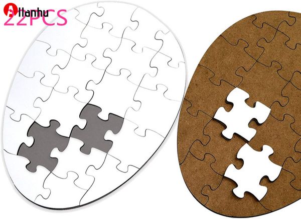 NUOVO! DHL Uovo di Pasqua Forma ovale Legno Blank Sublimation Puzzle DIY Heat Press Transfer MDF Blank Jigsaw Party Decoration 22PCS