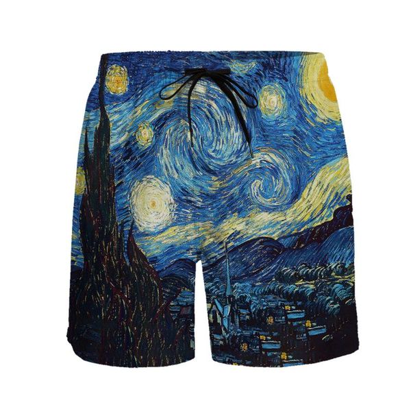 

men's shorts oil painting art pattern casual cool refreshing breathable quick dry holiday surfing beach pants men baggy sports, White;black