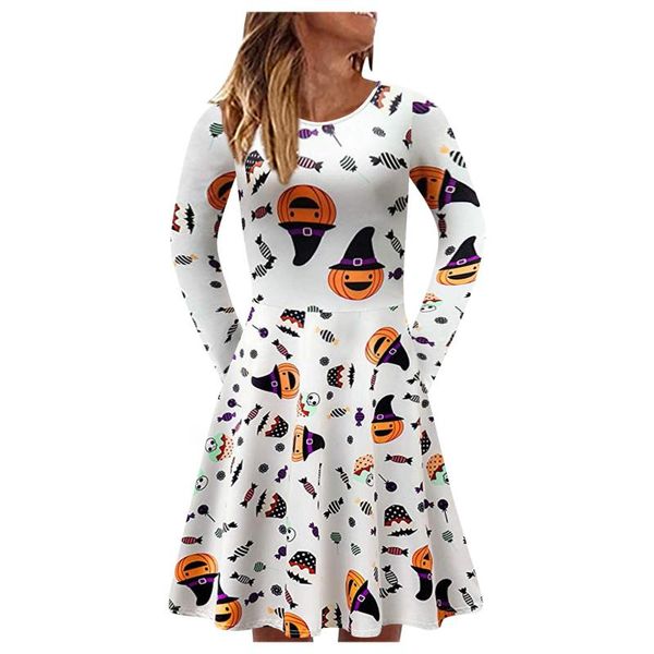

casual dresses sagace halloween printing dress pumpkin head print women's autumn printed long sleeve sexy, Black;gray