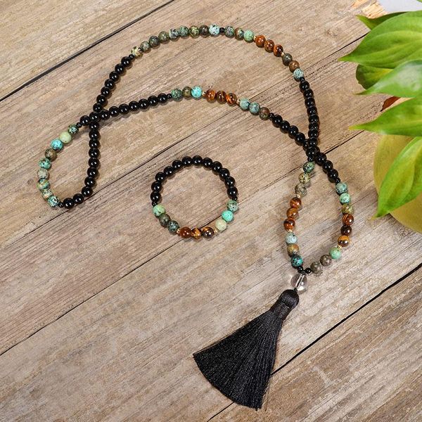 

pendant necklaces 108 mala beads neckalce women natural stone 8mm black onyx african handmade yoga meditation jewelry men, Silver