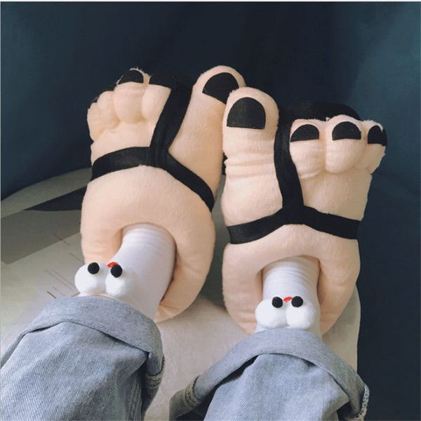 

slippers funny winter men shoes big feet flats slipper women warm indoor lightweight flipflop couple footwear  zapatillas, Black