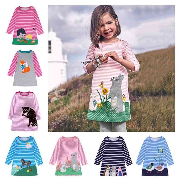 

girls long sleeve striped princess dress cartoon embroidered children's dress, Red;yellow