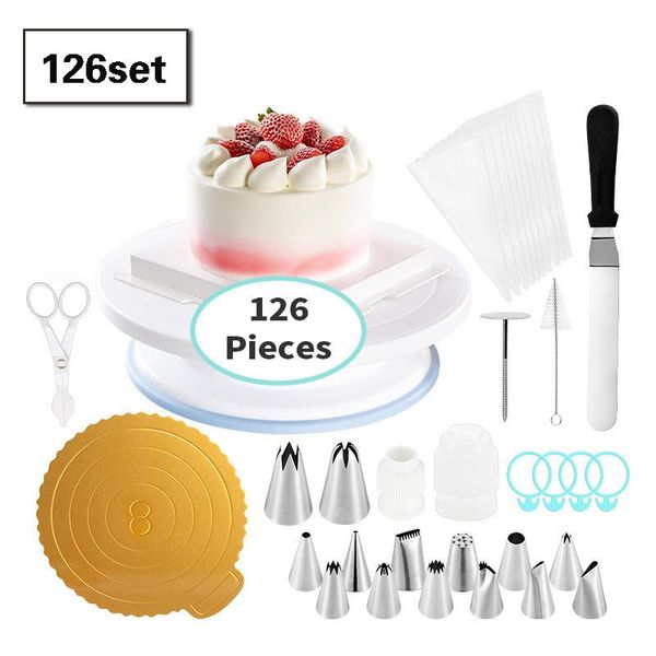 

baking & pastry tools cake turntable rotating anti-skid round stand decorating rotary table kitchen diy pan tools[126set ]