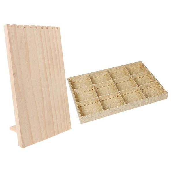 

jewelry pouches, bags 1 pcs 12 grid tray showcase display organizer & 9 hooks for necklace pendant chain bracelet stand, Pink;blue