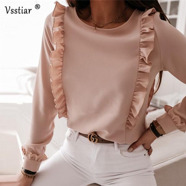 

women's blouses & shirts vsstiar women ruffles blouse long sleeve o neck button solid white black pink casual oversized female