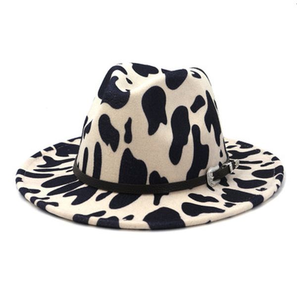 

2021 fedora autumn cow print belt band winter hats khaki white jazz caps casual designed felted women hat new 8t8c, Blue;gray