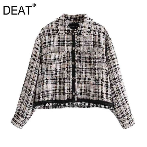 

[deat] spring autumn fashion single-breasted turn-down collar lattice long sleeve casual women's coat 13c043 210527, Black;brown