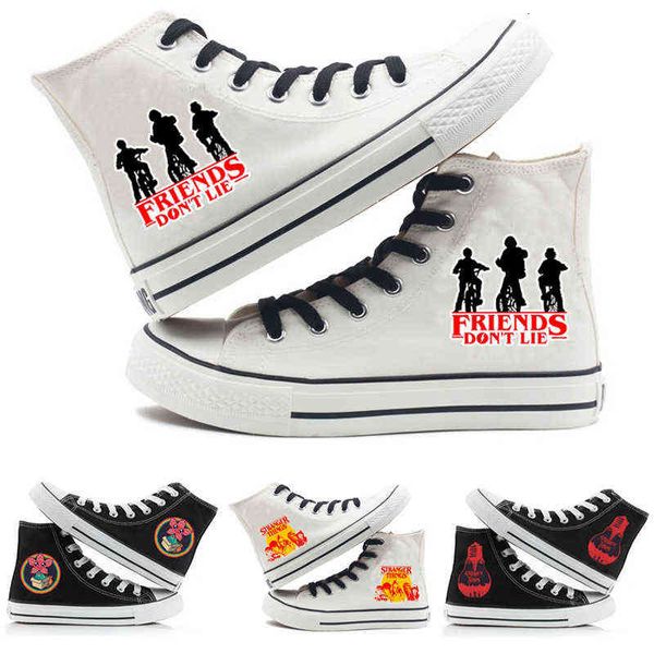 

strange things lovers high canvas shoes men's and women's korean breathable cloth, Black
