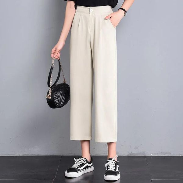 

women's pants & capris women plus size suit loose wide leg spring summer high waist ankle-length korean casual straight trousers, Black;white