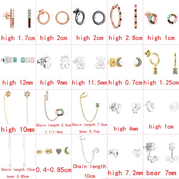 

2021 new style 100% 925 sterling silver bear fashion classic exquisite ladies earrings pierced jewelry manufacturer direct sales, Golden;silver