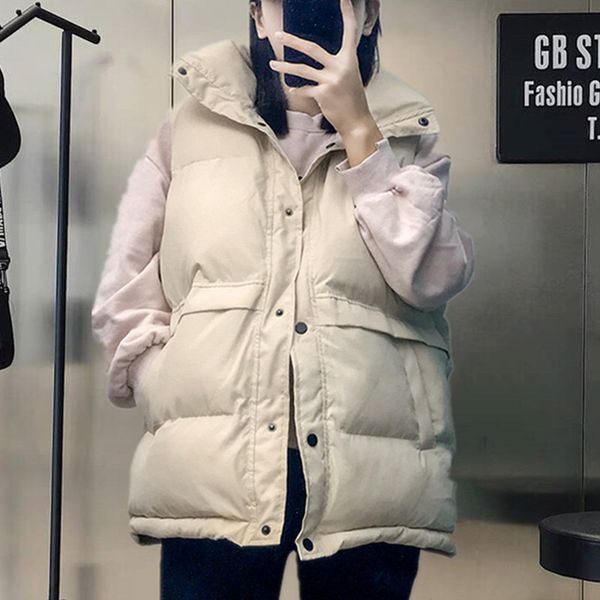 

vests the korean version in autumn winter wears a loose medium long down cotton coat, women's versatile vt and bread suit, Black;white
