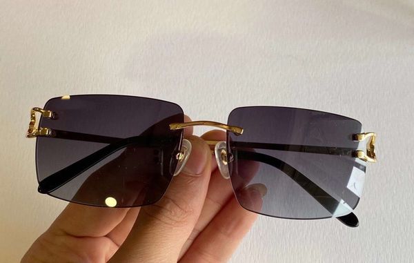 

gold grey rectangle rimless sunglasses glasses cool men fashion sunglasses occhiali da sole uv400 with box, White;black
