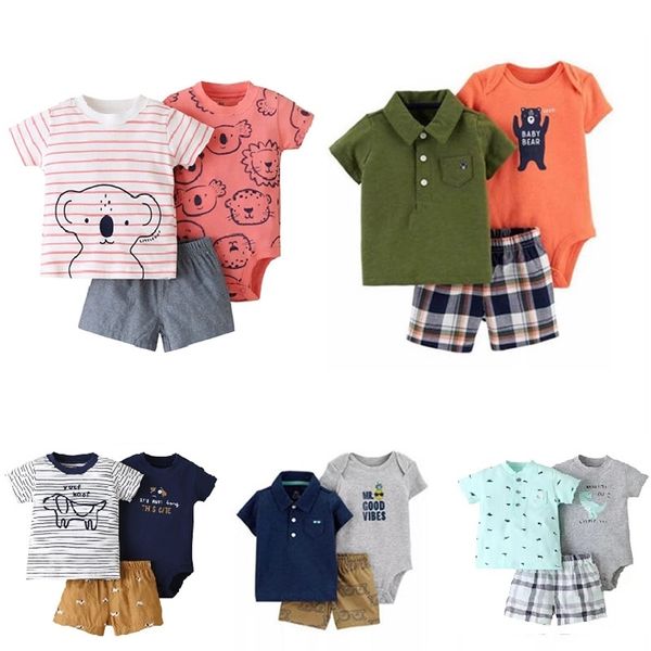 Born Boys Baby Boys Одежда набор летних хлопка с короткими рукавами + ползунки + шорты 3 шт. Устанавливает Младенческий мальчик Девушка Одежда одежды 210816