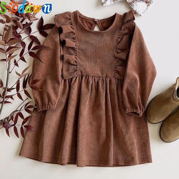 

sodawn short sleeve girl dress brown kids clothes for girls soild color baby girl dress summer children clothing 210225, Red;yellow