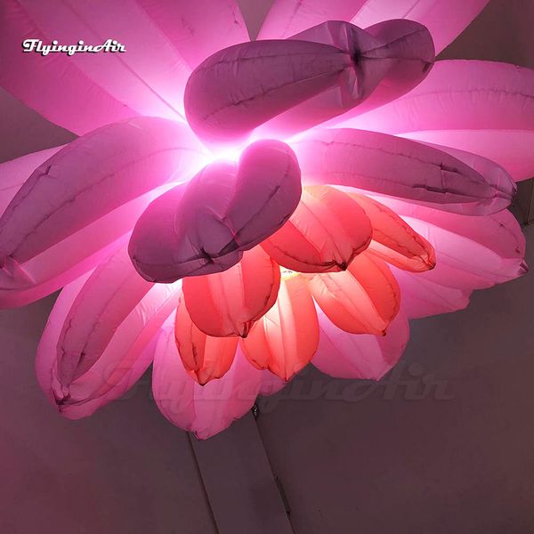 Riesige rosa aufblasbare blühende Blume, 2 m/3 m, blütenförmiger Ballon, Beleuchtung, Luftblasen, künstliche Blume für Party- und Hochzeitsdekoration