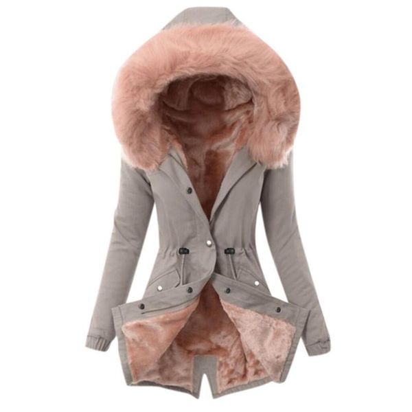 

women's wool & blends brand autumn warm winter jacket women fur collar coats jackets for lady long slim down parka hoodies parkas drop, Black