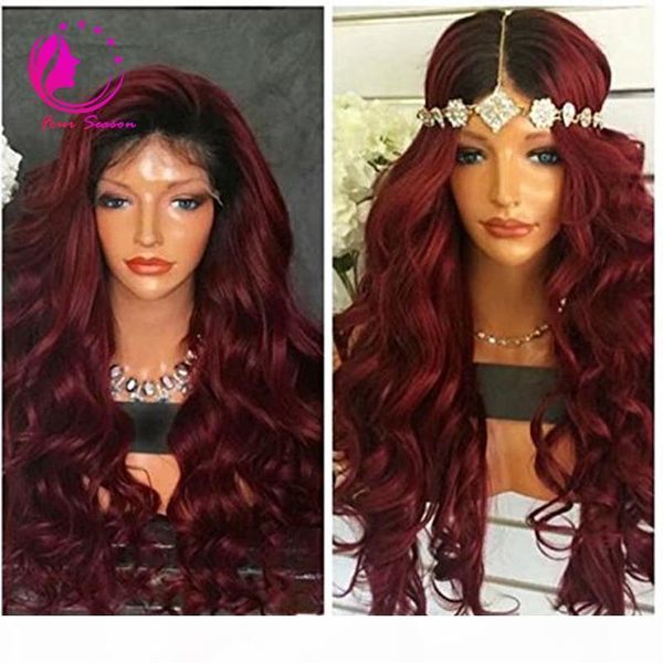 

150% density brazilian virgin human hair with baby hair body wave full lace 1b99j ombre color wig for black women, Black;brown