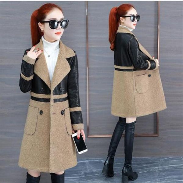 

women's jackets autumn and winter mid-length plus velvet thick windbreaker warm coat jacket, Black;brown