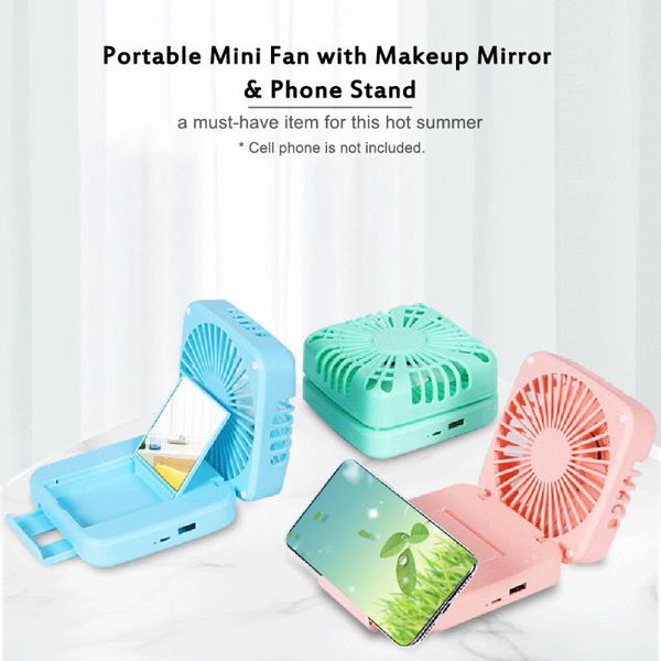 

electric hair brushes portable mini fan with makeup mirror phone stand handheld usb rechargeable desk outdoor for office home travel