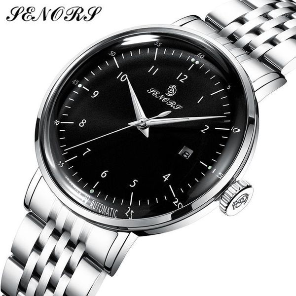 

men mechanical watches fashion stainless steel business watch mens luxury automatic self-wind wristwatch waterproof clock wristwatches, Slivery;brown