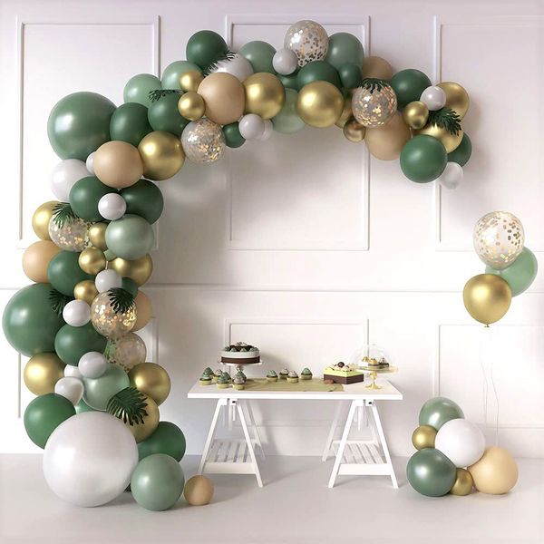 Nuovo set di palloncini per compleanno a tema verde fagiolo, matrimonio, anniversario, compleanno, decorazione a palloncino, catena di palloncini