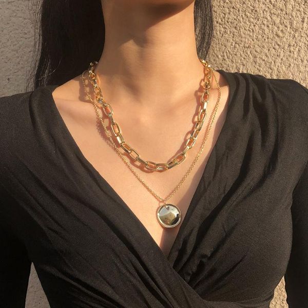 

2pcs geometric thick chain pendant necklace for women metal punk fashion charms creative choker necklace jewelry 90s gifts new, Silver