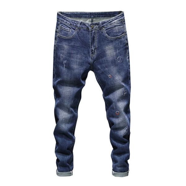 

men slim jeans blue stretch spring autumn fashion pants embroidered pattern denim pants leisure brand jeans men,932 x0621