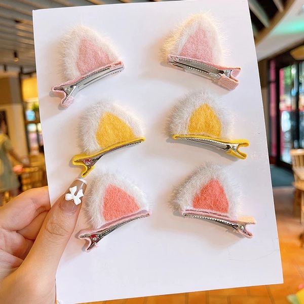 

2pcs/set cat ear hairpins cartoon princess lovely hair clips for girls women sweet barrettes hairgrips hair accessories headband, Golden;silver