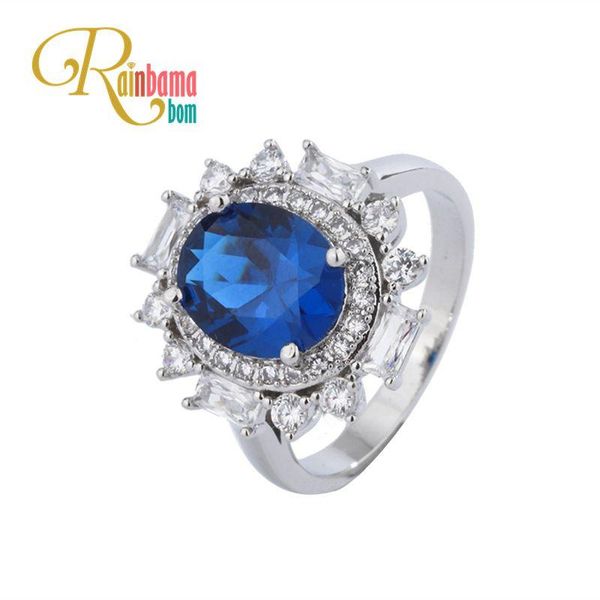 

cluster rings rainbamabom 925 solid sterling silver created moissanite sapphire gemstone wedding engagement party ring fine jewelry wholesal, Golden;silver