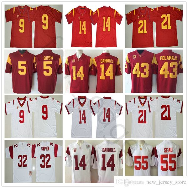 NCAA USC Trojans College Football Wear 14 Sam Darnold Reggie Bush JuJu Smith-Schuster Adoree' Jackson Troy Polamalu OJ Simpson Junior Seau Trikot