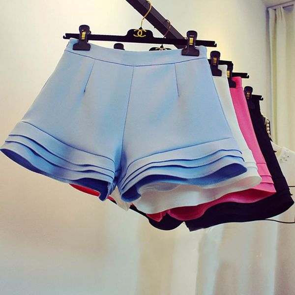 

women's shorts vintage casual thin ruffles hem summer high waisted women fashion straight white black wide legs baggy loose short cloth