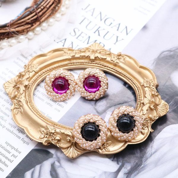 

round purple black earring imitated cute pearls trend elegant female wedding party accessories, Golden;silver